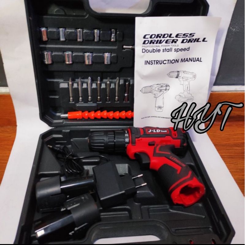 Mesin Bor Baterai Cordless JLD 12VOLT fullset bor tanpa kabel