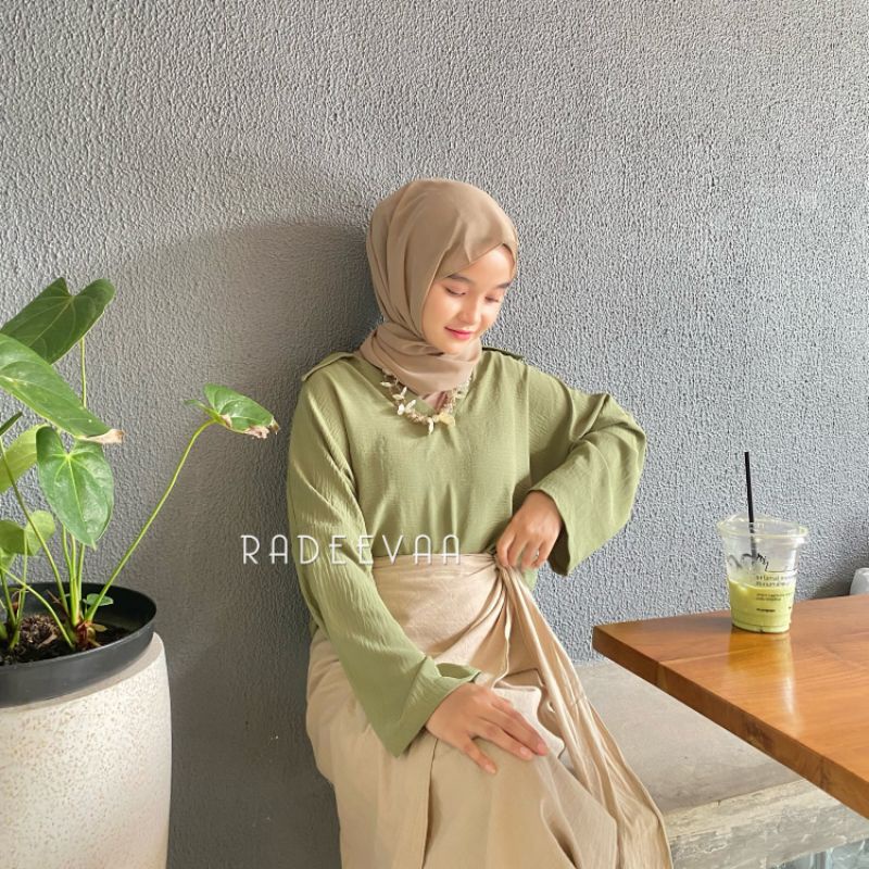 BLOUSE CROP BASIC NUNA ATASAN KERAH SABRINA OFF SHOULDER TOP CRINKLE AIRFLOW PREMIUM