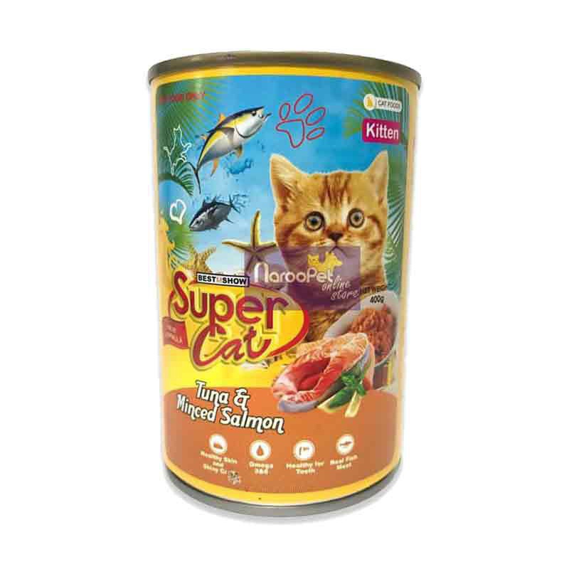 Super cat kaleng 400gr kitten tuna &amp; minced salmon