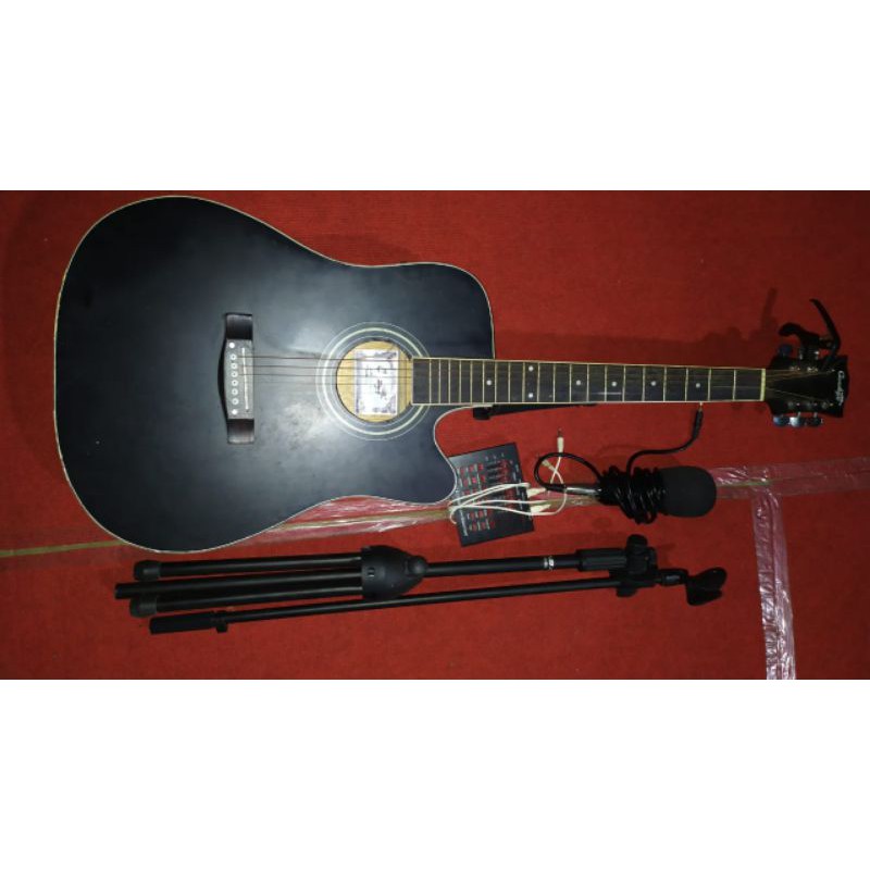 Alat rekam lengkap (gitar, mic bm800, soundcard v8+.tripod)