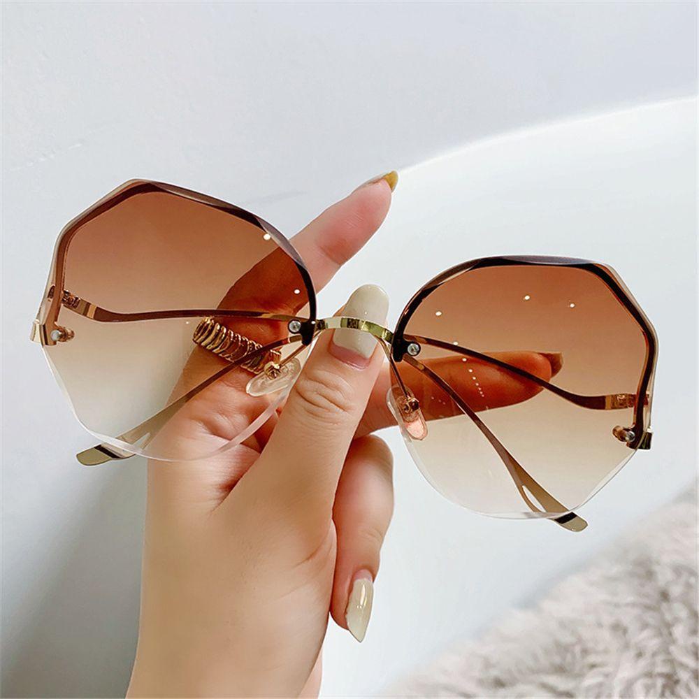 Lily Gradient Sunglasses Frameless Metal Curved Temples Eyewear Kacamata Matahari