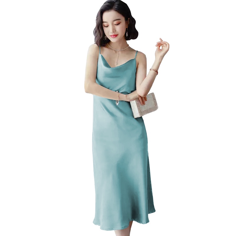 Long Dress Camisoles sexy Saten Tali kecil Wanita Gaya Korea - XSHOP Wiyana