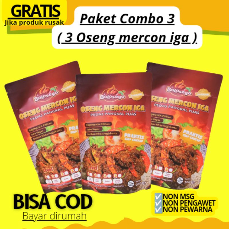 

GARANSI! PAKET HEMAT 3 ( 3 PACK OSENG MERCON ). FULL DAGING IGA. @200 GRAM ! LAUK SIAP SAJI PEDAS MURAH