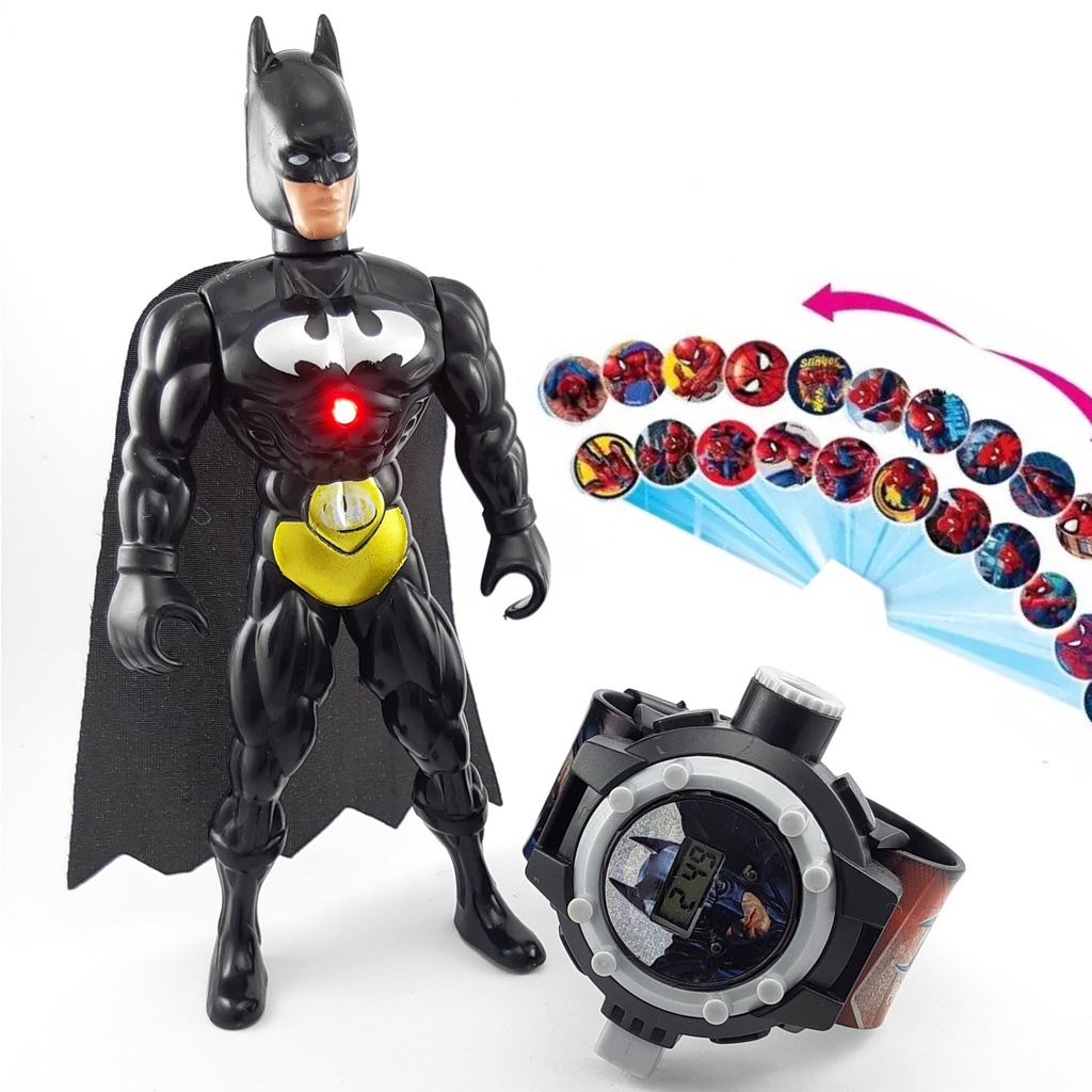 JAM TANGAN ANAK LAKI LAKI BATMAN LAMPU PROYEKTOR 1 SET DENGAN MAINAN