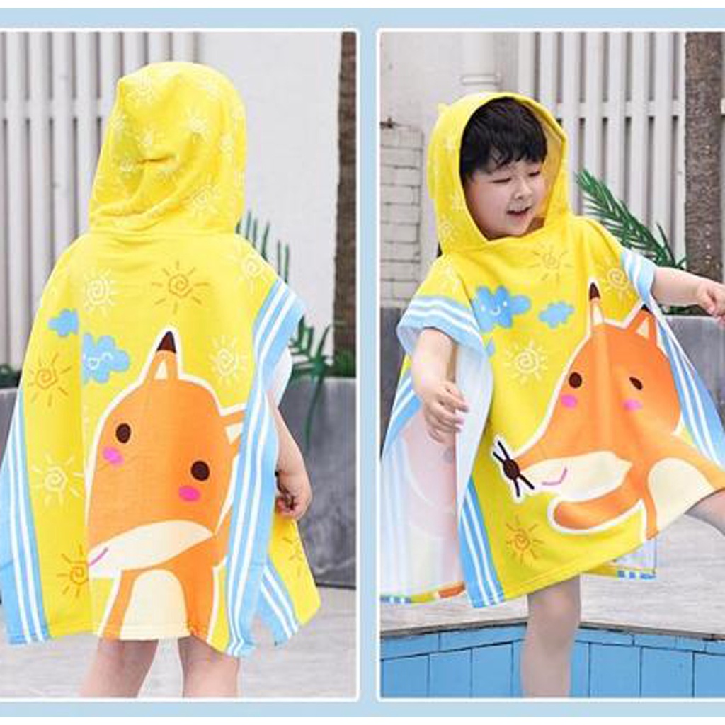 Handuk Anak Murah Wolf Handuk Ponco Anak Poncho Anak Lucu Handuk Hoodie Anak Bahan Tebal Import Serigala