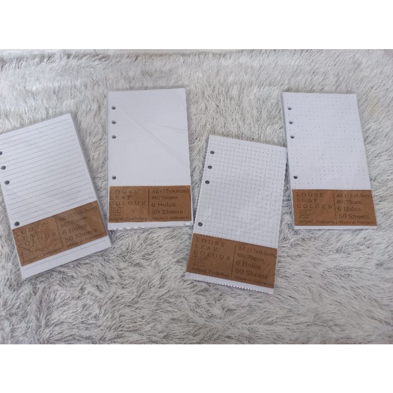 

LOOSE LEAF 75 GSM / KERTAS ISI BINDER A6 ( 6 LUBANG ) BLANK / DOTTED / LINE / GRID