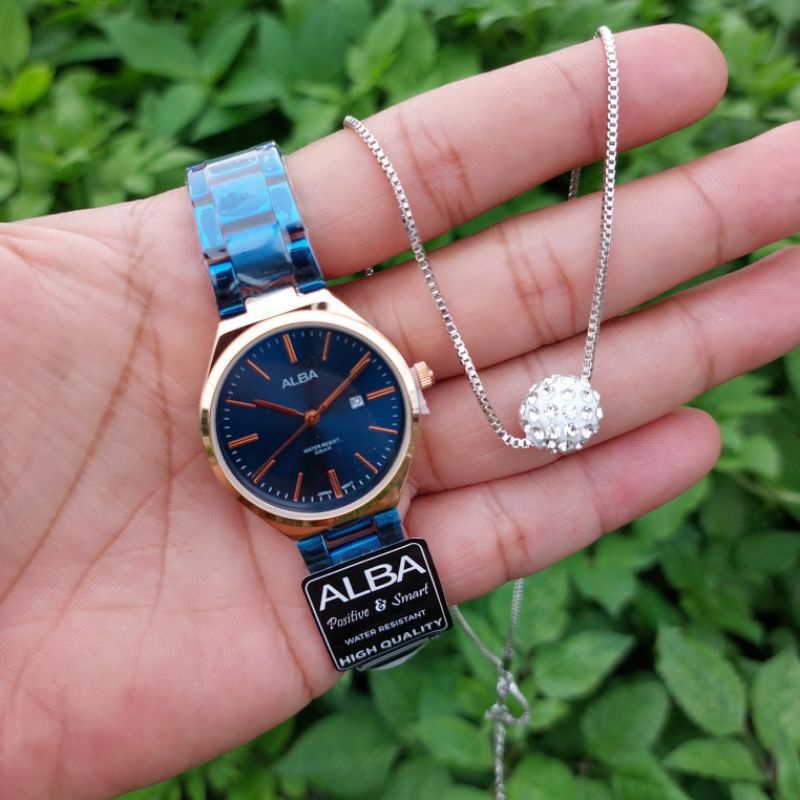 BISA COD✅Jam Tangan ALBA Anti Air Paket Kalung Titanium-A11