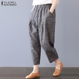 Zanzea Celana  Panjang  Harem Model Longgar Motif Garis  