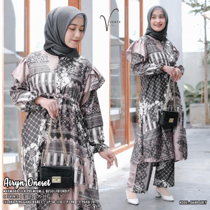 Vente Daily Airyn Oneset Setelan Pakaian Wanita / Maxmara Silk Premium LD 112 / Long Tunik Busui Fri