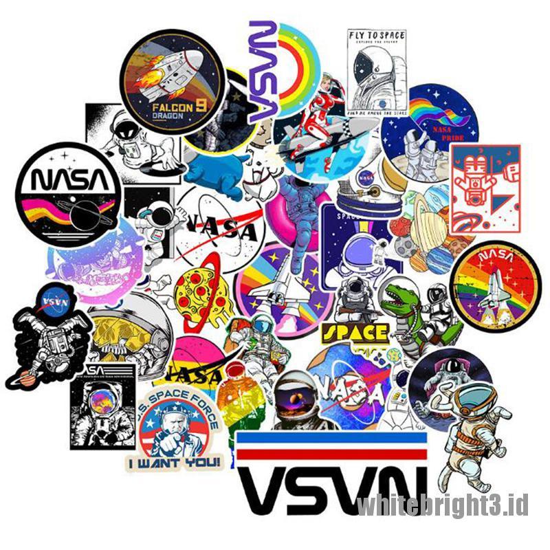 (White3) 50pcs Stiker Motif Kartun Astronot Klasik Anti Air