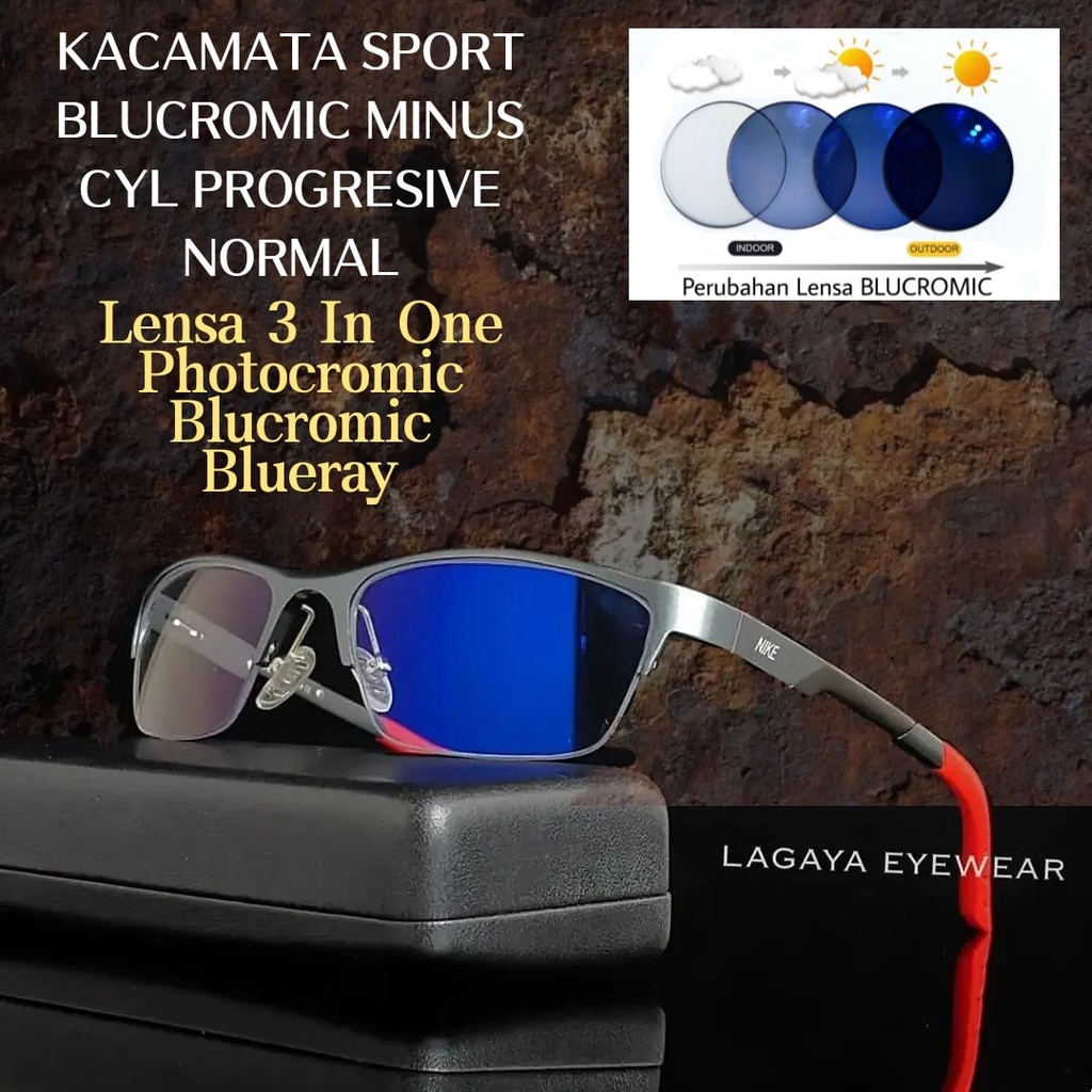 KACAMATA BLUCROMIC 3 IN 1 NORMAL MINUS CYL PROGRESIVE PHOTOCROMIC BLUERAY ANTIRADIASI ANTI SILAU UV 