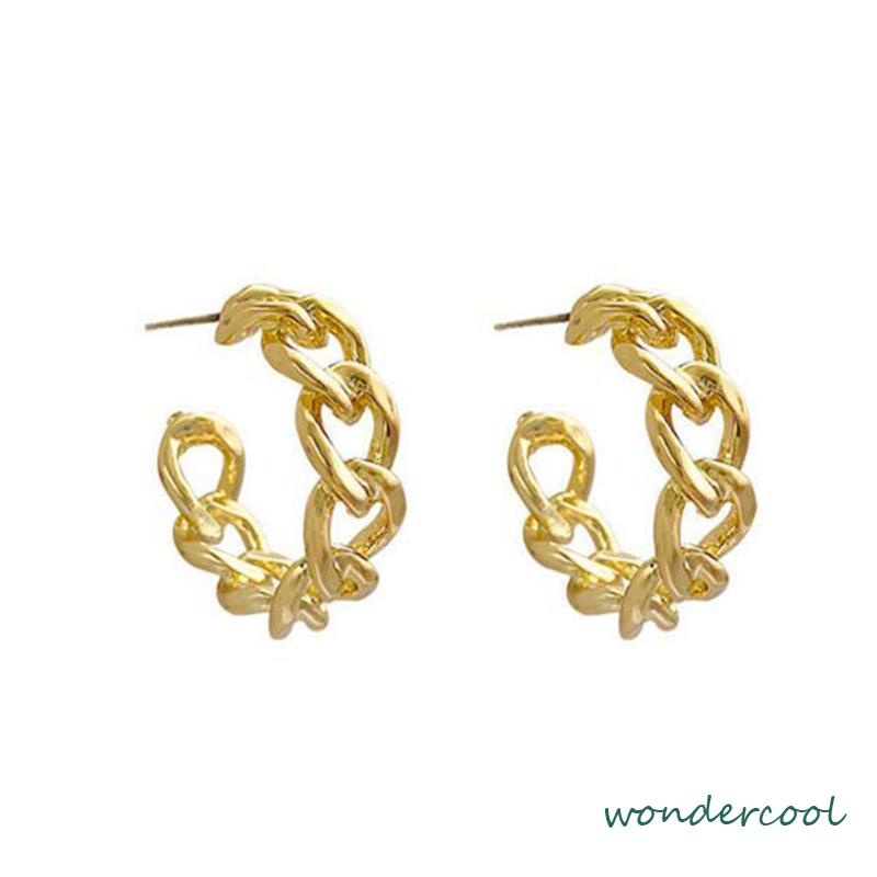 Anting Stud Model Rantai Rongga Bahan Logam Gaya Retro -Won