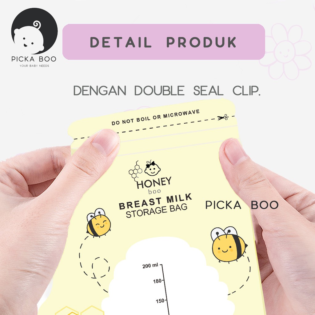 PICKA BOO Kantong Asi Breast Milk Storage 200 ML isi 30 Ada Thermal Suhu Indikator Suhu