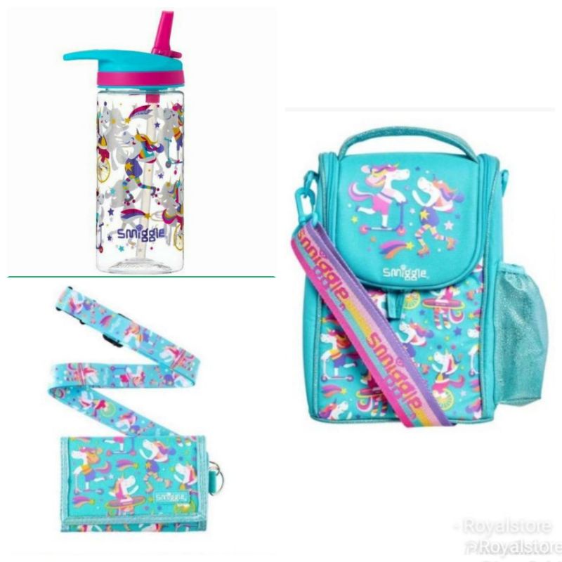 SMIGGLE WHIRL SET 3PCS LUNCHBAG BOTTLE DAN DOMPET ORI STORE