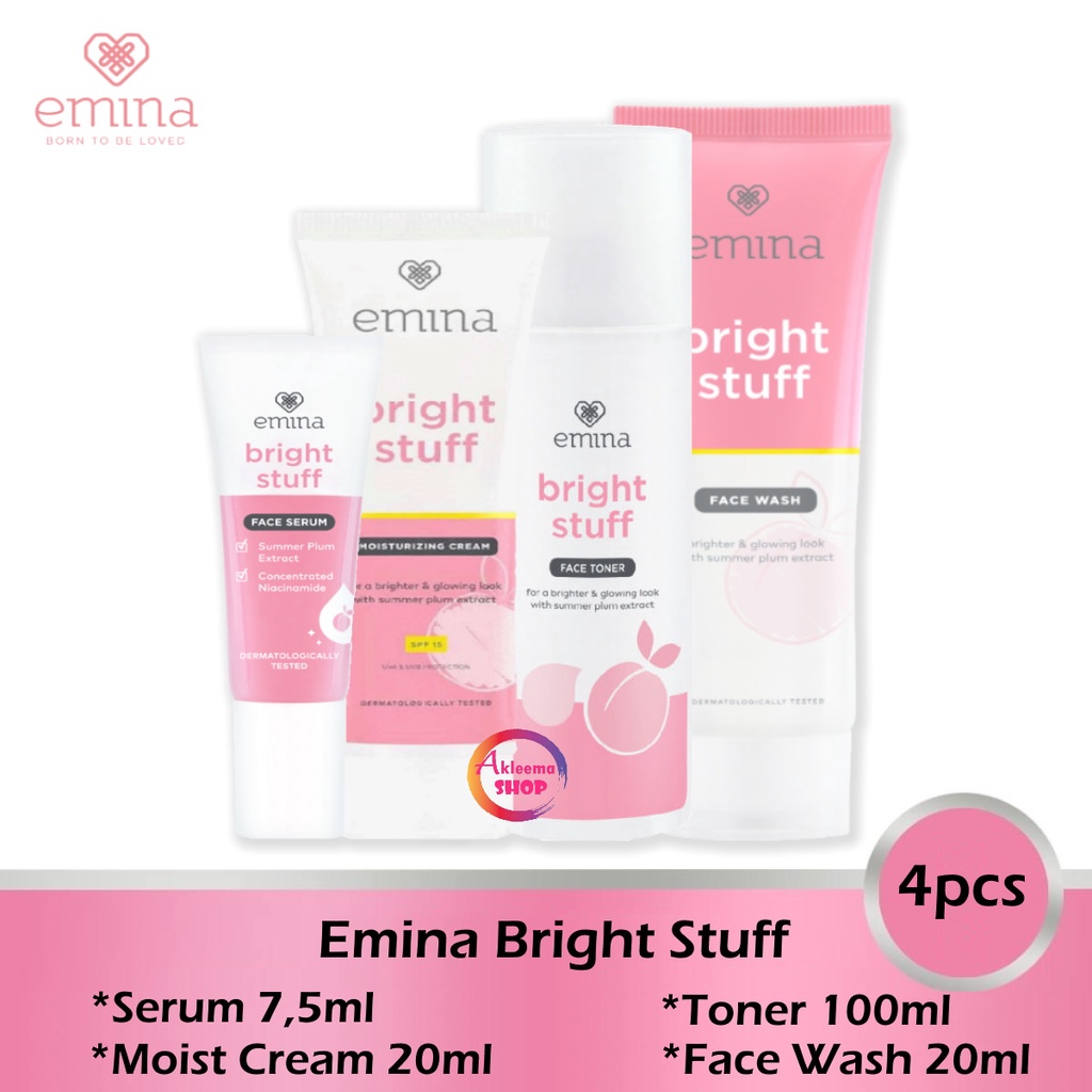 Paket Ekonomis Emina Bright stuff 4pcs (Serum 7,5ml+Moist CReam 20ml+Toner 100ml+Face Wash 50ml)