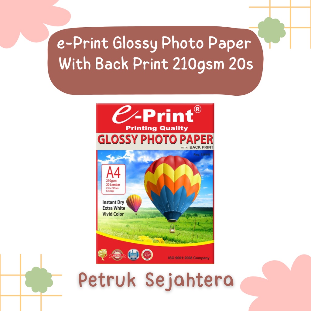 

[PAK] GLOSSY PHOTO PAPER WITH BACK PRINT E-PRINT EPRINT A4 210 GSM (20 LEMBAR)*