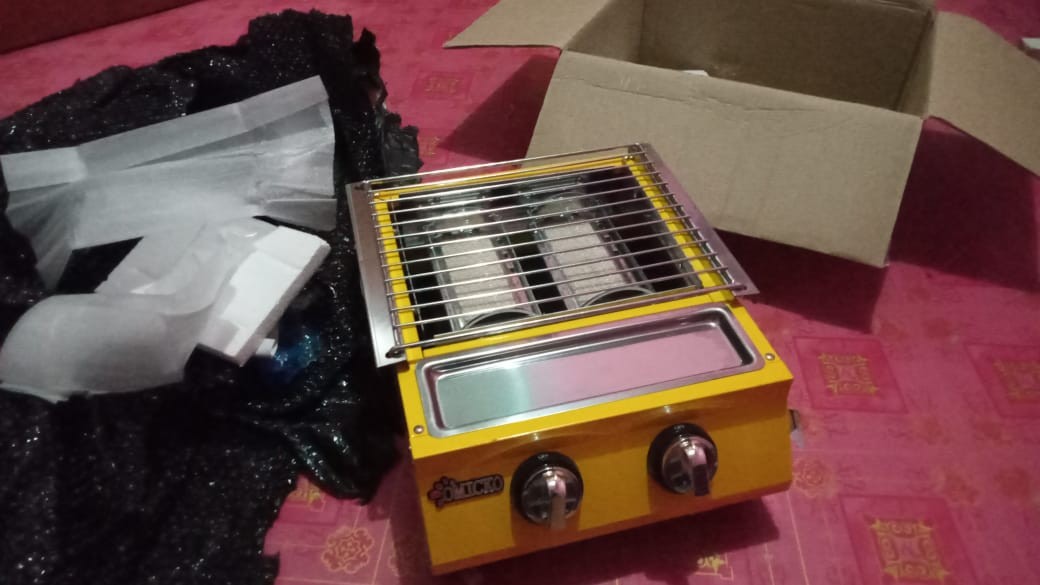 Kompor Panggang Sosis Seafood Omicko 2 Tungku + Kaca Pengaman/kompor Grill Pemanggang Sosis Bbq Sate