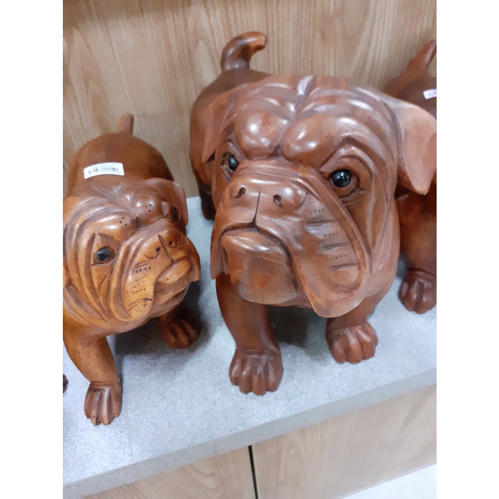 HIASAN RUMAH HANDMADE KAYU ANJING BULLDOG JALAN/DUDUK HIGH QUALITY ASLI BALI 30CM