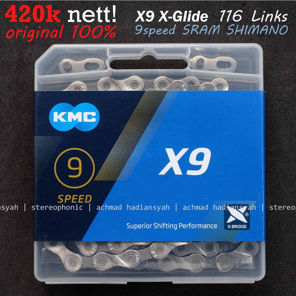 NEW ORIGINAL.. sleek smooth Superior Shifting Performance Rantai KMC X9 9speed X-Bridge silver Chain