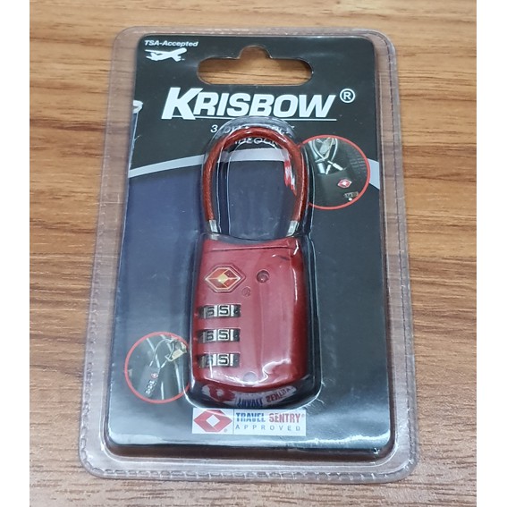 Gembok Koper Krisbow Padlock 3 dial Merah