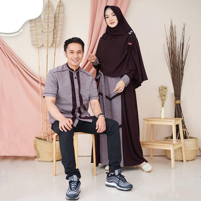 Arsya Couple L Baju Gamis Cp Plus Kemeja Lengan Pendek Terlaris - Navy Original