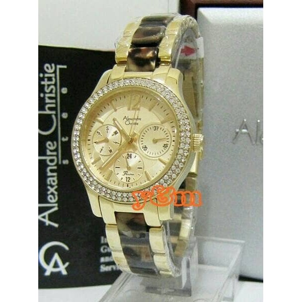 ORIGINAL ALEXANDRE CHRISTIE AC 2463 MULTIFUNGTION WANITA ROSEGOLD LEOPARD ORI