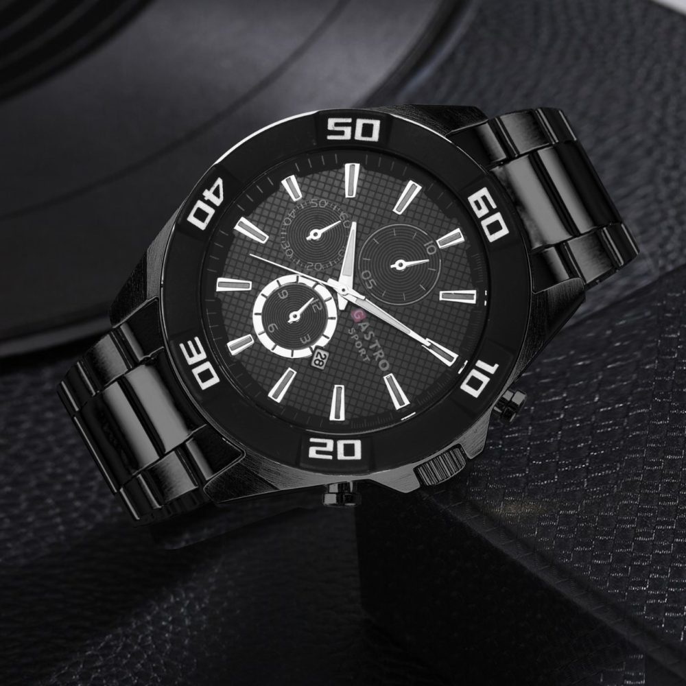 New Jam Tangan Pria Anti Air Gastro Sport Rantai Stainless Analog Tanggal Aktif Original