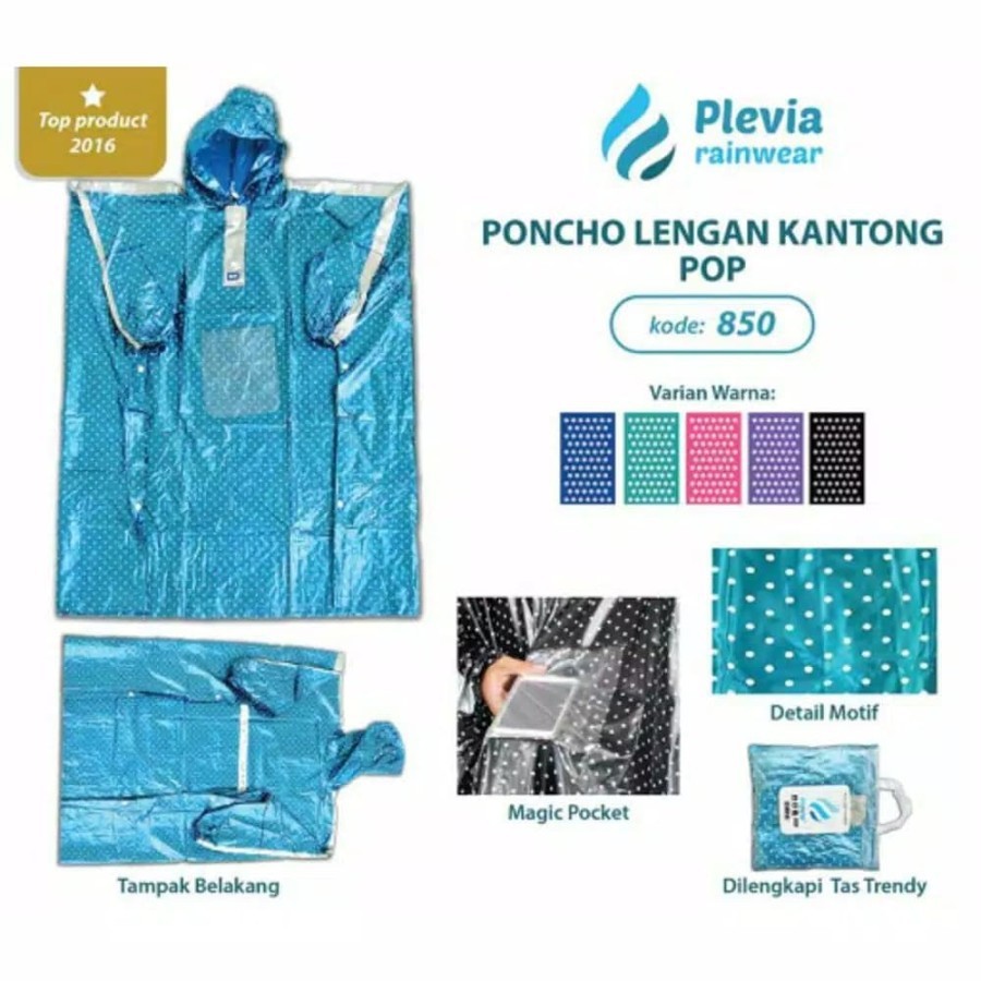 Jas Hujan Poncho Pop Plevia 850 Poncho Motor Unisex ponco polkadot lengan