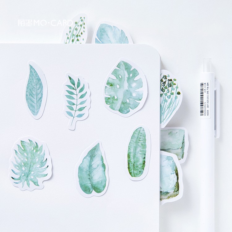 45pcs/set Stiker Motif Daun Mint Untuk Dekorasi Kalender Diary/Kantor