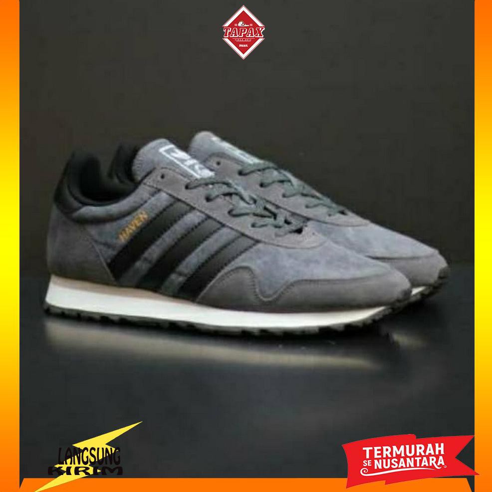 Sepatu Pria Keren Adidas Haven Canvas Dark Grey Black Original Komponen Murah