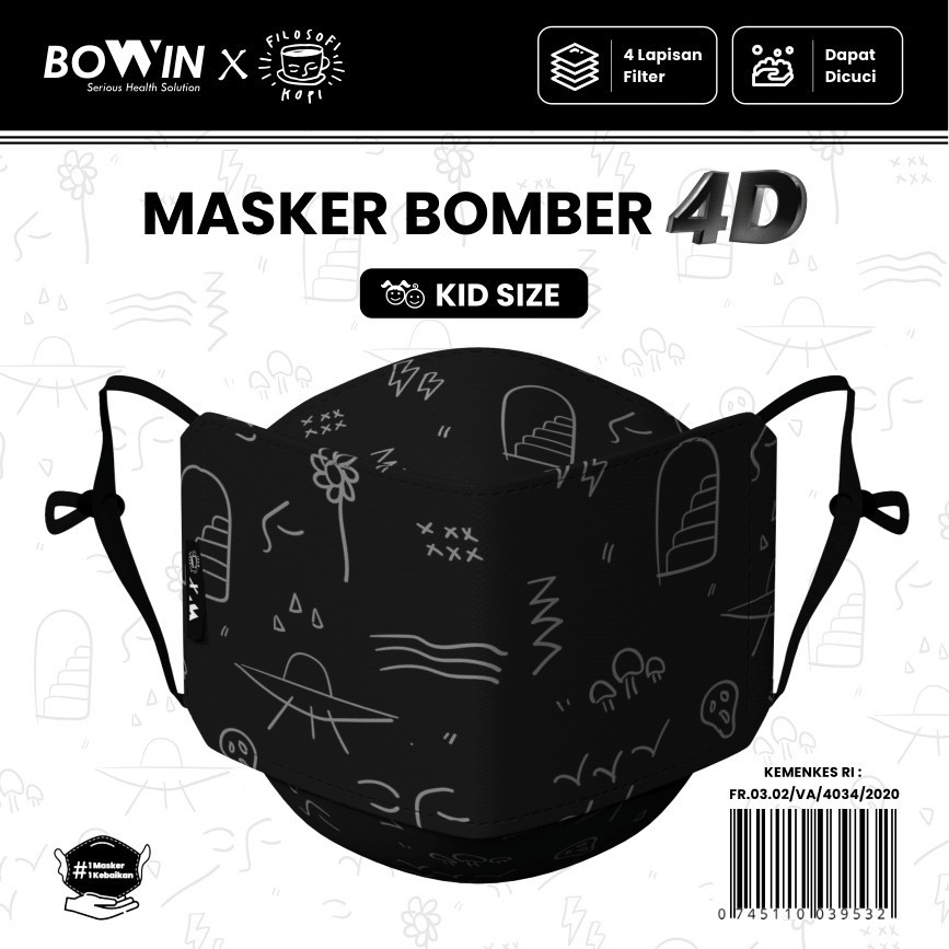 [Bowin X Filkop] Kid- Masker Bomber Kid (Masker Anak 4 Lapis Filter)