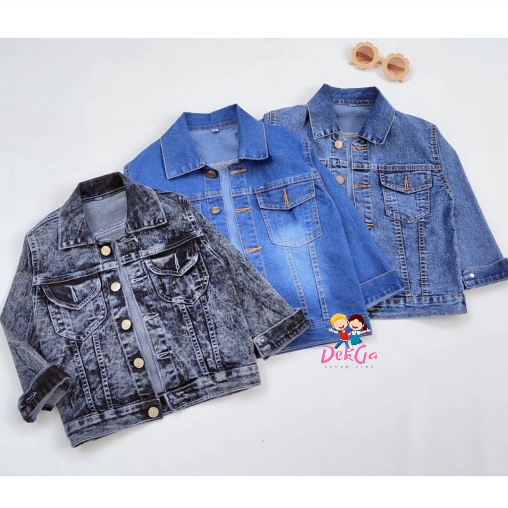 Jaket jeans anak unisex usia 2tahun sampai anak tanggung jaket polos denim premium
