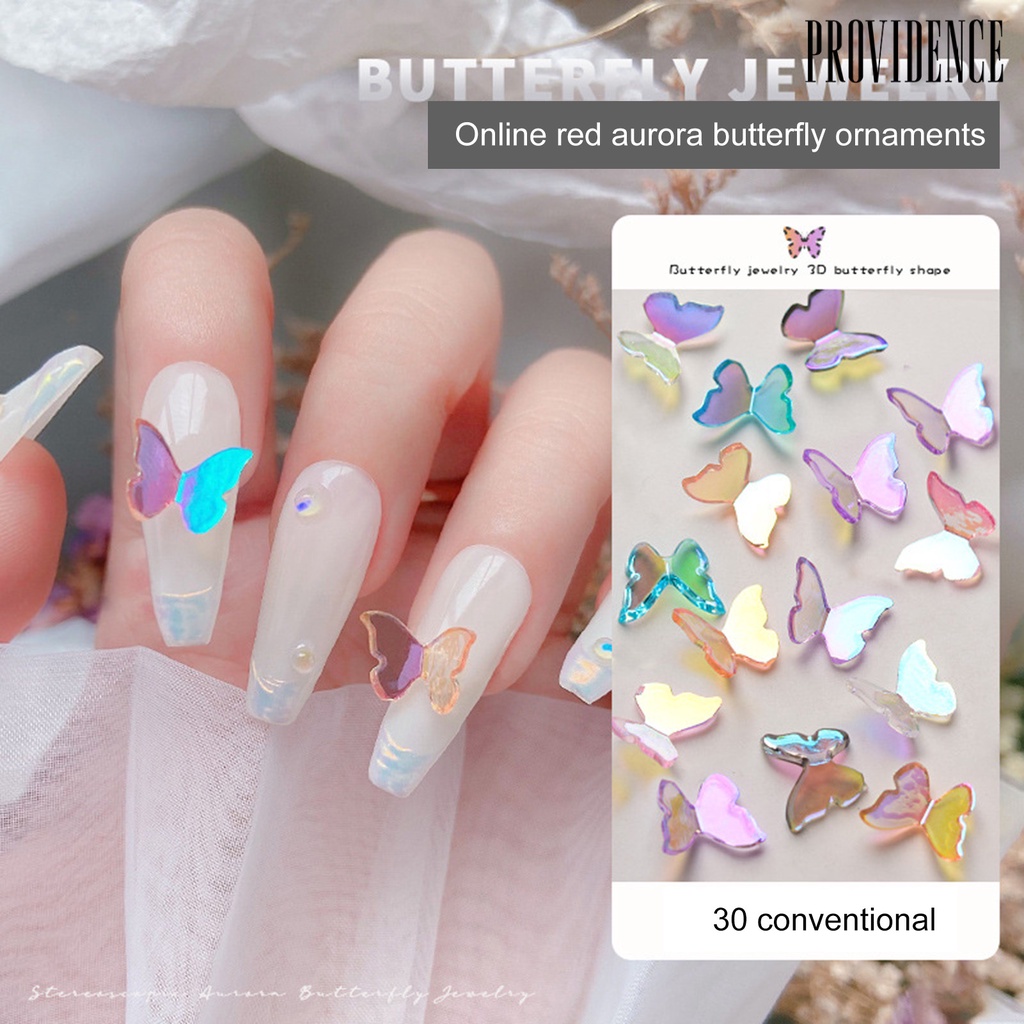 Providence 30Pcs / Set Kuku Palsu Akrilik Motif Kupu-Kupu / Geometri / Geometri / Geometri / Hollow 3D Untuk Nail Art Butterfly