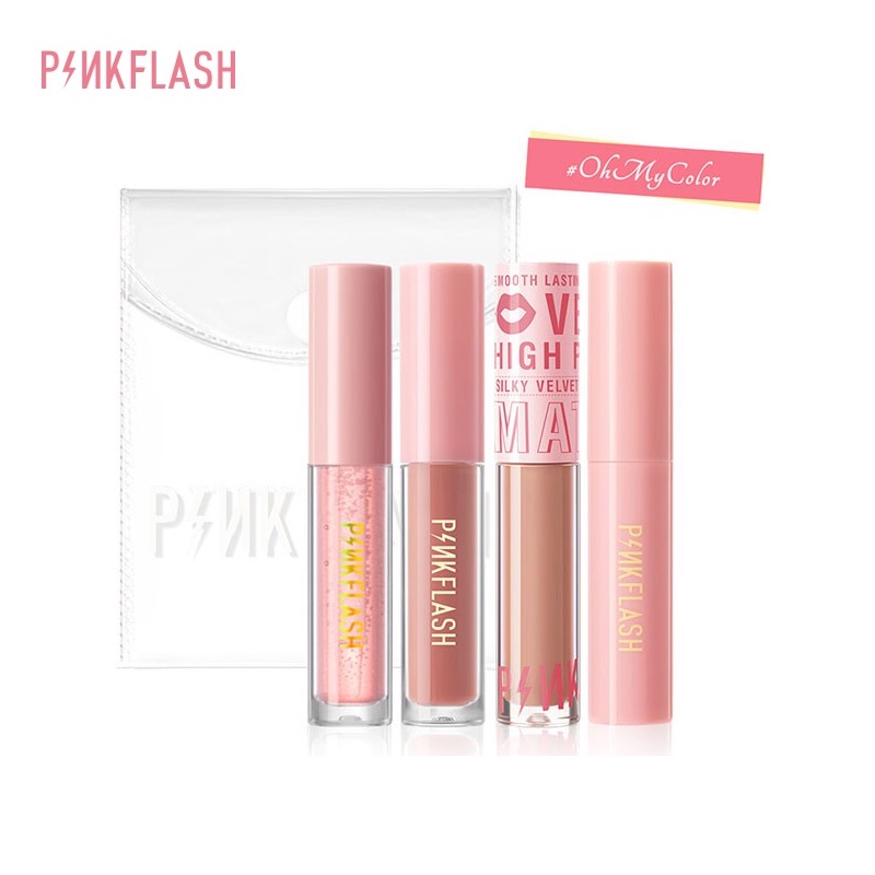 PINKFLASH Velvet Matte Lipstick Lasting Lip Gloss Waterproof Multiple Use 4 Pcs Lipstick Set