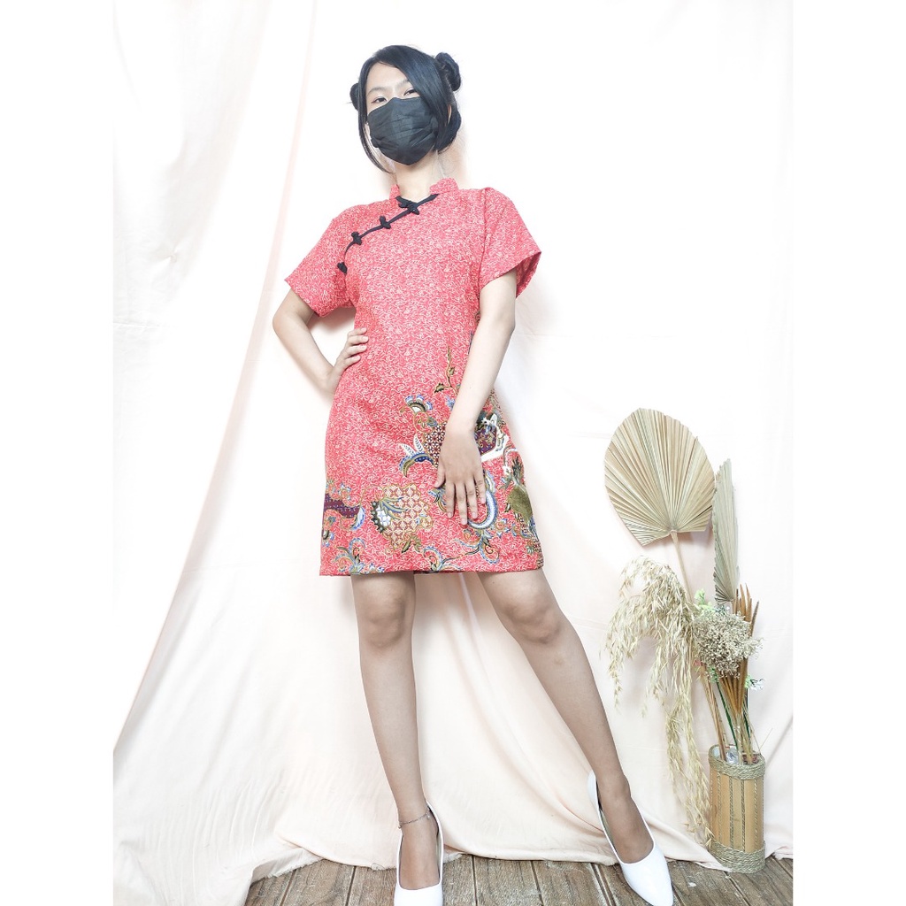 SB Collection  Midi Dress Tifana Shortdress Casual Modern Batik Cheongsham Wanita