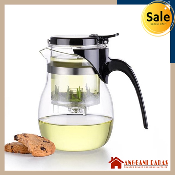 Teko Teh Dengan Saringan Pitcher Kaca Teapot 900 ml