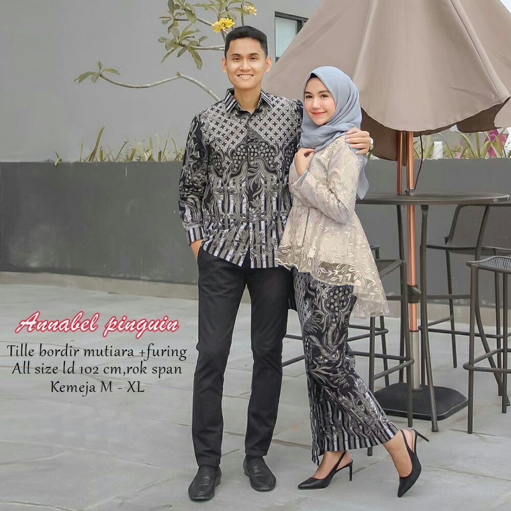 (TERMURAH - ORI & REAL PIC!  WARNA) Batik Couple Andhini Kebaya Couple Brukat Anabel - BS073-4