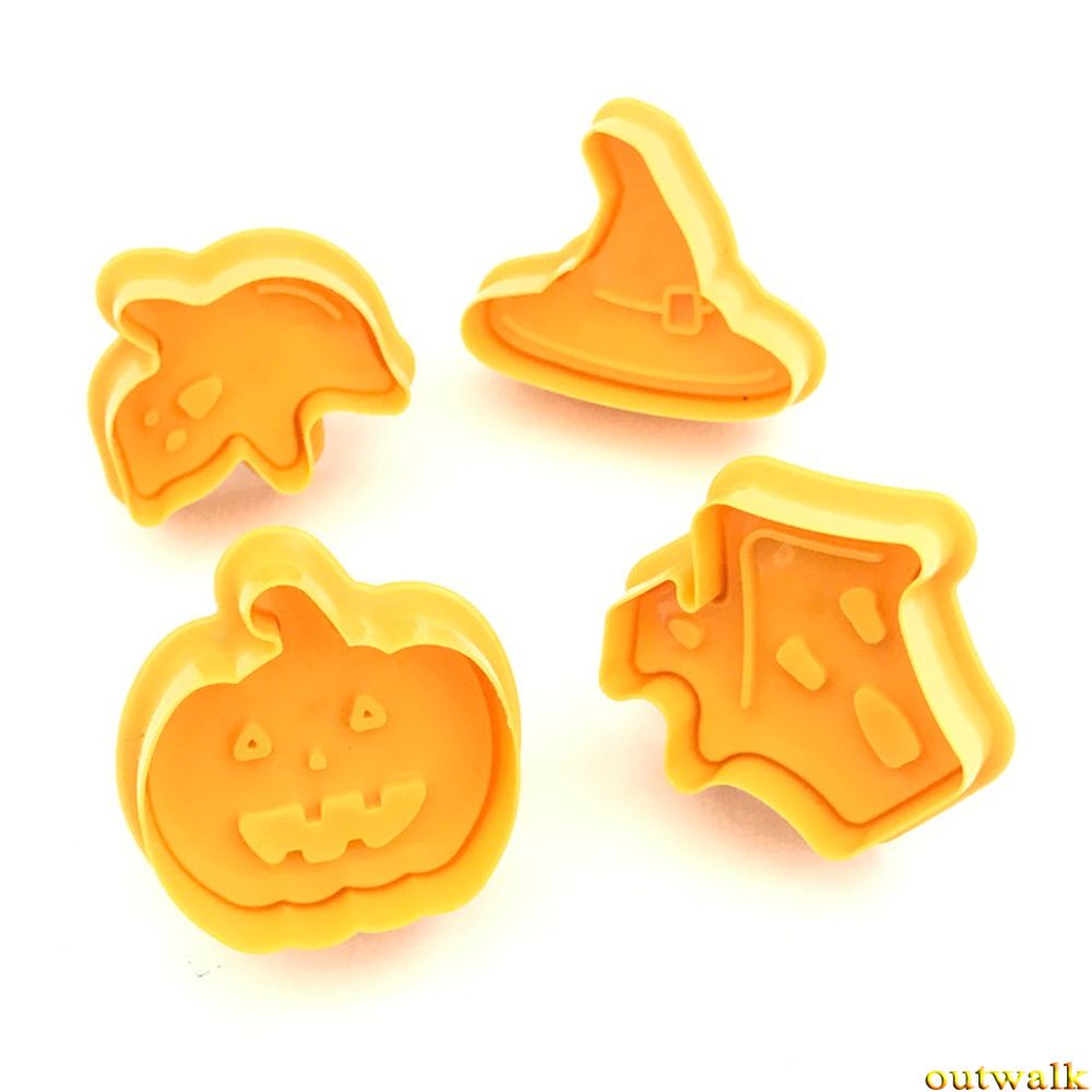 New 4pcs Cookie Stamp Biscuit Mold 3D Cookie Plunger Cutter DIY Baking Mould Halloween Cookie Cutters OW