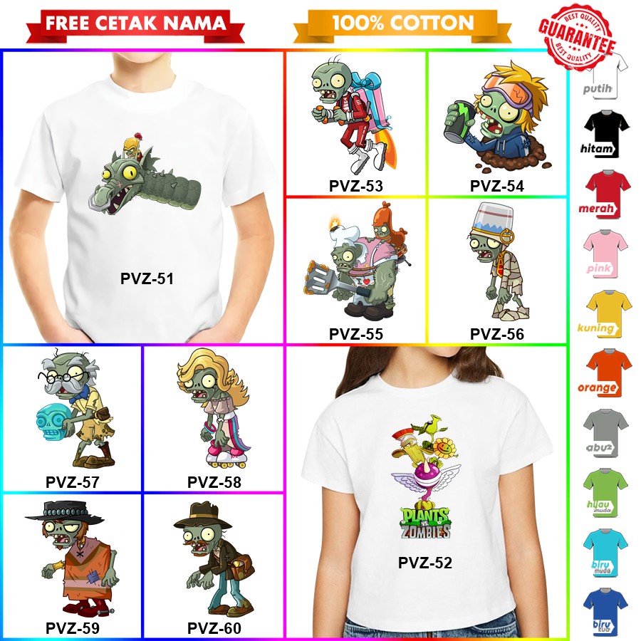 [FREE NAMA!!] Baju Kaos COUPLE  ANAK DAN DEWASA PLANTS VS ZOMBIES BANYAK MOTIF