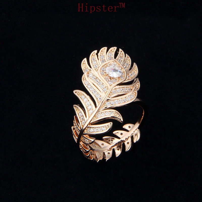 Best Selling Featured Personality Affordable Luxury Feather White Gold Color Full Diamond Ring