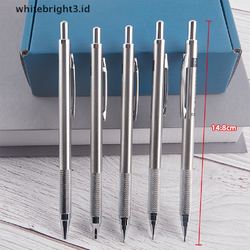 (whitebright3.id) Pensil Mekanik Otomatis 0.5 / 0.7 / 0.9 / 1.3 / 2.0mm Bahan Metal