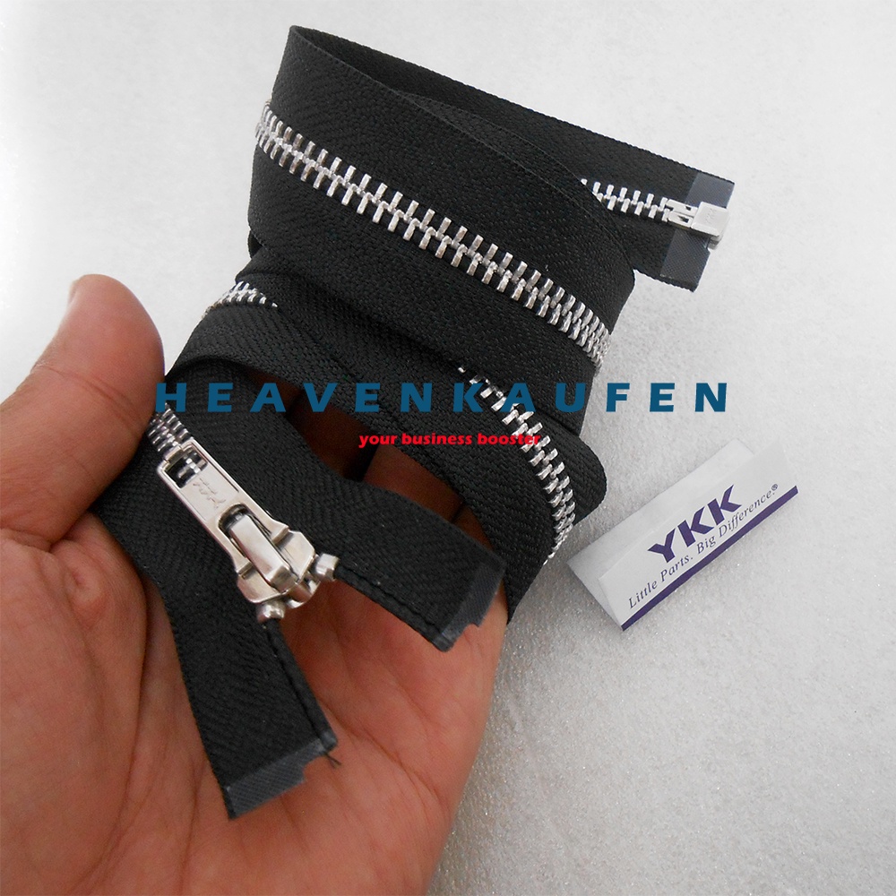 Resleting Zipper YKK Type Gigi Besi 100 cm / 1 Meter Hitam Silver Set Open - End Buka - Lepas