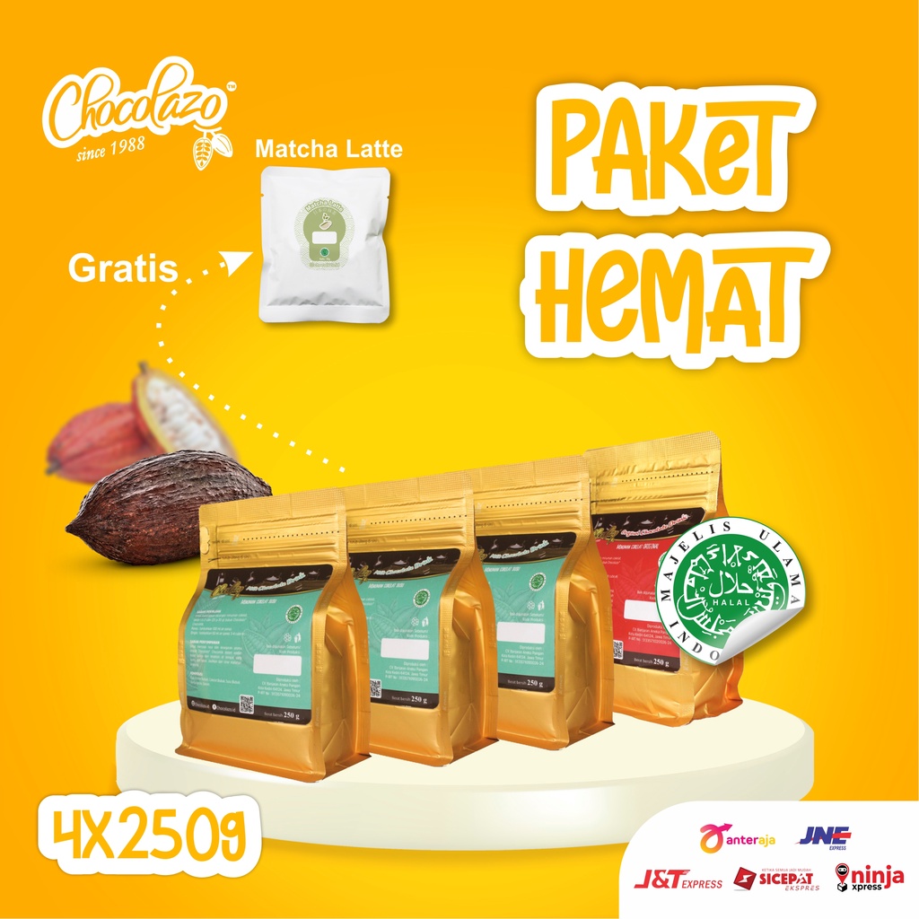 

Minuman Coklat Bubuk Premium Dark Chocolate 250g (1 pcs) & Milk Chocolate Chocolazo 250g (3 pcs) - Paket Hemat Chocolazo