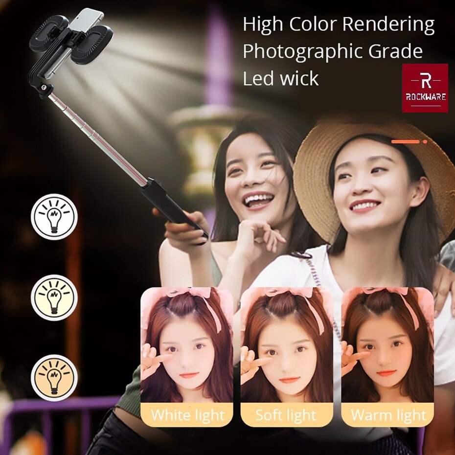 ROCKWARE RW-P40S-F Plus 2 LED - Selfie Stick with 2 LED Fill Light