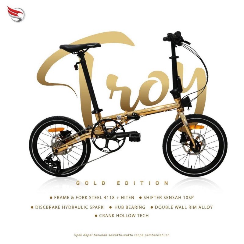 Sepeda Lipat Element Troy 10s Gold Edition Chrome Frame Chromolly Garansi 5 tahun SNI kredit cicilan-4