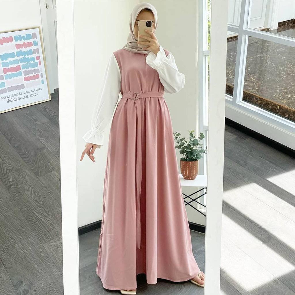 TUNEECA | S M L XL XXL XXXL 5L| Maxi Dress Baju Gamis SyariJumbo Polos Wanita Muslim BigSize Bahan Ity Mango Crepe-3