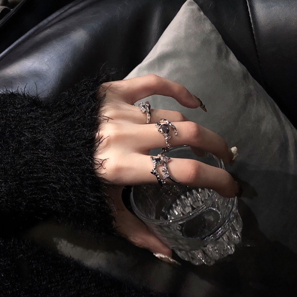 IFYOU 3pcs / set Cincin Silver Hias Batu Irregular Gaya Vintage Untuk Wanita