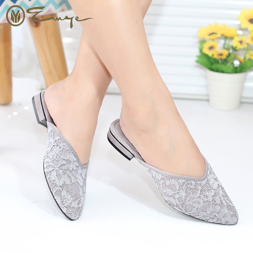 Sandal Brukat Flat Shoes Pengantin Wanita Putih 36-45 Original Emye