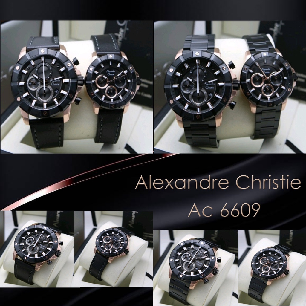 Alexandre Christie AC 6609 Rosegold Black Jam Tangan Original Garansi Resmi 1 tahun