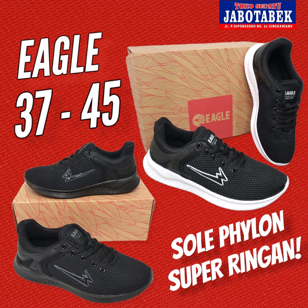 [COD] Sepatu Eagle Original Size 38-43 44 45 Sepatu sekolah bertali hitam putih polos Sepatu olahrag
